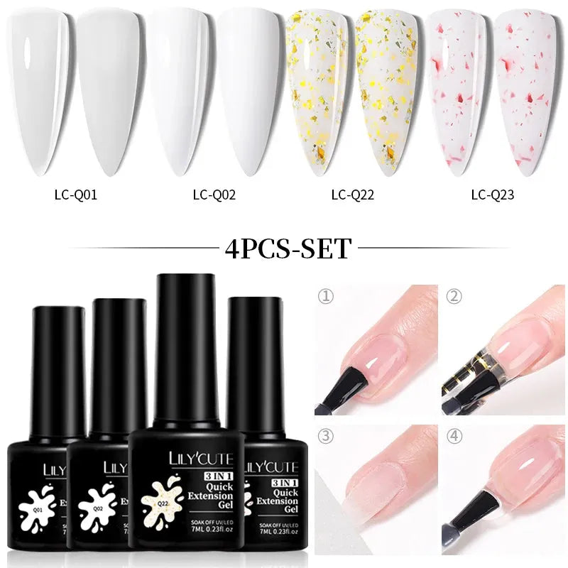 4PCs/Set Nail Extension UV Nail Gels Set Clear Nude Semi-permanent Quick Extension Set Nail Art Acrylic Gel Polish - Shop & Buy