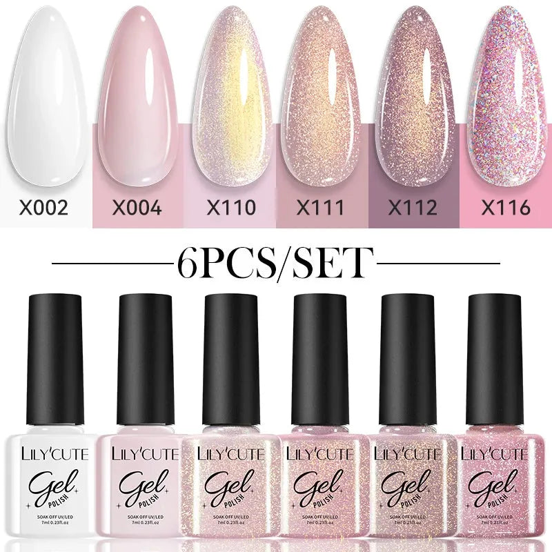 6PCs/Set Gel Nail Polish Set Kit Glitter Nail Gel Sequin Vernis Semi Permanent For Manicure Varnish UV LED Nail Art Gel - Shop & Buy