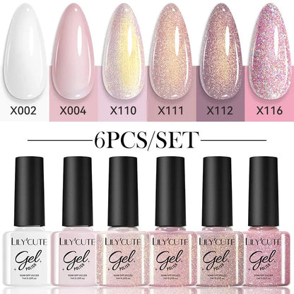 6PCs/Set Gel Nail Polish Set Kit Glitter Nail Gel Sequin Vernis Semi Permanent For Manicure Varnish UV LED Nail Art Gel - Shop & Buy