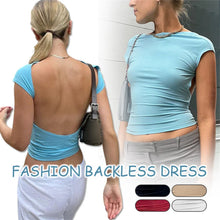 Load image into Gallery viewer, Women Sexy Backless Crop Top Y2K Casual Summer Short Sleeve Open Back T Shirts Streetwear Fit Slim Pullovers Base Tees T-Shirt
