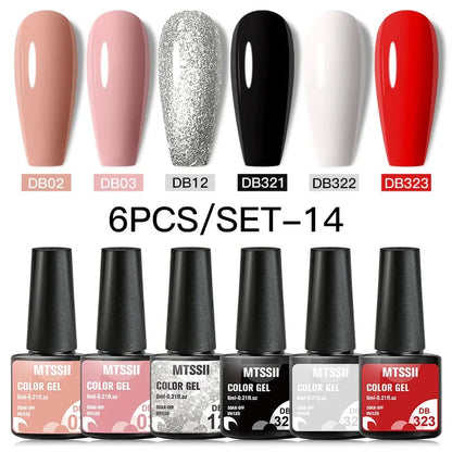 6PCS/Set Red Gel Nail Polish Set Glitter Sequins Semi Permanent Base Matte Top Coat Soak Off LED UV Nail Art Gel Varnish - Shop & Buy