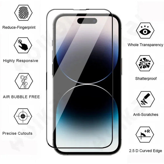 1-3 Pcs Tempered Glass Full Coverage Screen Protector for IPhone 16 15 14 13 Pro Max Plus Film Glass