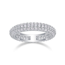 Load image into Gallery viewer, 3 Row Pavé Wedding Band Moissanite Micro Pave Ring 925 Sterling Silver Triple Row Full Eternity Wedding Ring
