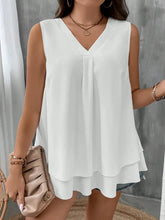 Load image into Gallery viewer, Plus Size V-Neck Blouse Sleeveless Solid Color T-Shirt Casual Vest Ruffled Blouse
