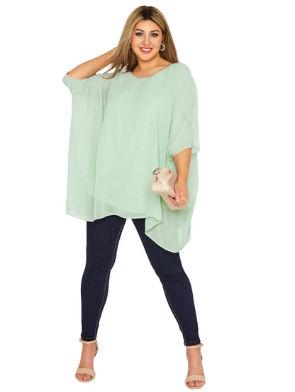 Womens Plus Size Elegant Summer Blouse Batwing Sleeve Oversized Chiffon Blouse - Shop & Buy