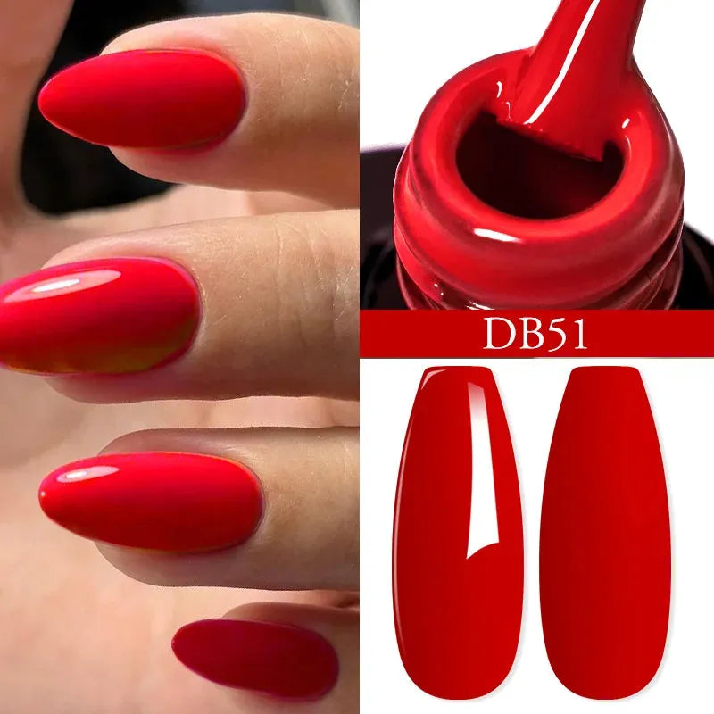 6PCS/Set Red Gel Nail Polish Set Glitter Sequins Semi Permanent Base Matte Top Coat Soak Off LED UV Nail Art Gel Varnish - Shop & Buy