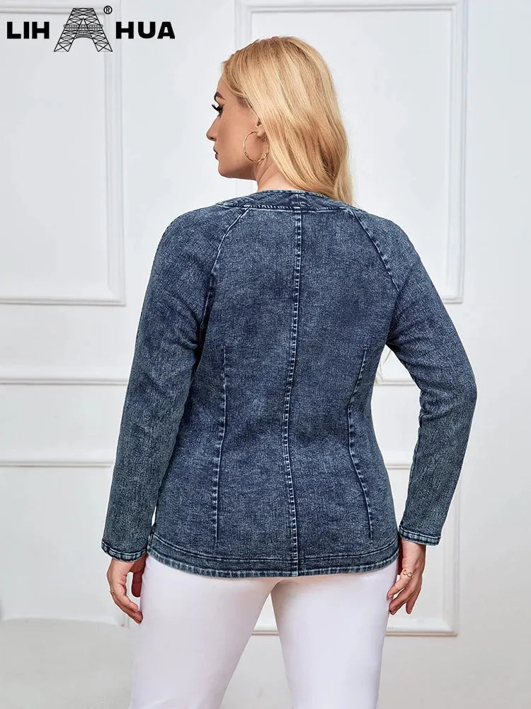 Women's Plus Size Denim Jacket Autumn Chic Elegant Jacket For Chubby Women Cotton Woven Jacket - Shop & Buy