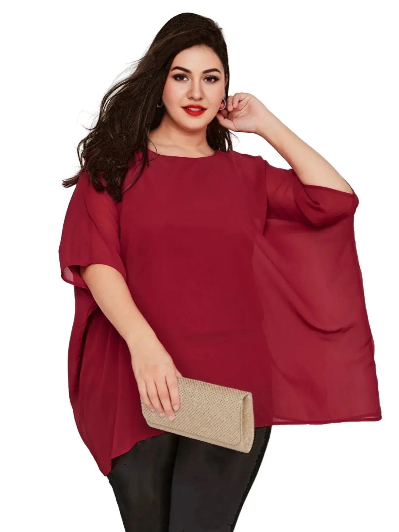 Womens Plus Size Elegant Summer Blouse Batwing Sleeve Oversized Chiffon Blouse Scoop Neck Large Size - Shop & Buy