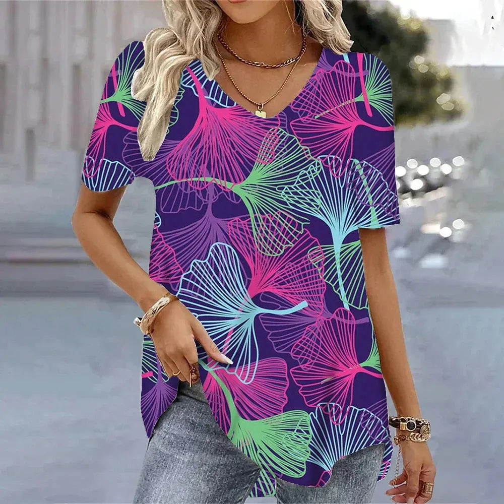 Women's 3d Bohemia Printed T shirts V-neck Short Sleeved Tops Fashion Hawaii Style Blouse Tops - Shop & Buy