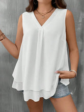 Load image into Gallery viewer, Plus Size V-Neck Blouse Sleeveless Solid Color T-Shirt Casual Vest Ruffled Blouse
