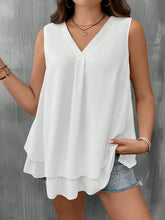 Load image into Gallery viewer, Plus Size V-Neck Blouse Sleeveless Solid Color T-Shirt Casual Vest Ruffled Blouse Fashion Loose Tops
