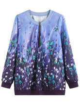 Load image into Gallery viewer, Plus Size Casual Shirt, Women&#39;s Plus Floral Print Half Zipper Long Sleeve Round Neck Top
