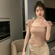 Load image into Gallery viewer, Womens Sexy t-shirts  Summer Korean style Square neck short sleeve Slim tops womens Sexy t-shirts
