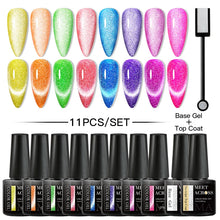 Load image into Gallery viewer, Manicure Set 7ml Fluorescent Reflective Glitter Cat Magnetic Gel Nail Polish Set Semi Permanent Nail Art Neon Glitter Gel
