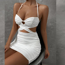 Load image into Gallery viewer, Sexy Ruffle Hollow Out Short Club Dress Ladies Summer White Bodycon Dresses Evening Party Tight Mini Dress
