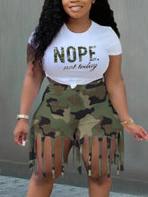 Load image into Gallery viewer, Plus Size Shorts Set Camo Tassel Y2k Graphics Top Shorts Set Femme Short Sleeve Two Pieces Set
