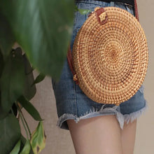 Load image into Gallery viewer, Rattan Woven Women&#39;S Shoulder Bag Round Straw Beach Bags Female Bohemian Handbag Luxury Designer Handmade Crossbody Bag
