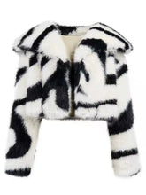 Load image into Gallery viewer, Winter Women Fur Coat Student Wear Zebra Print Large Lapel jacket Eco-friendly Fur Short Top Clothing
