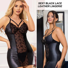 Load image into Gallery viewer, Curve Sexy Lace Leather Lingerie Dress Set Plus Size Hollow Out Nightgown Hip Wrap Pajamas
