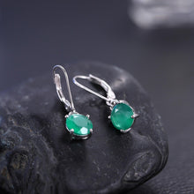 Load image into Gallery viewer, Green Onyx Earrings Natural Emerald Green Agate White Gold Plated 925 Sterling Silver Leverback Dangle Earrings