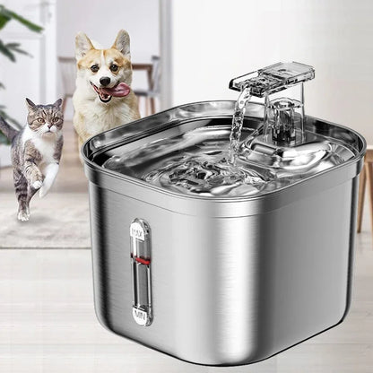 2.2L/73oz Cat Water Fountain Stainless Steel Pet Water Fountain for Cats Inside 1Filters&Ultra-Quiet Pump Dog Pet Water Fountain