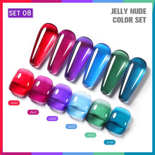 Load image into Gallery viewer, Jelly Gel Nail Polish Set Winter Fall Blue Red Green Purple Color Crystal Glass Translucent Gel Polish Kit 10ML 6PCS
