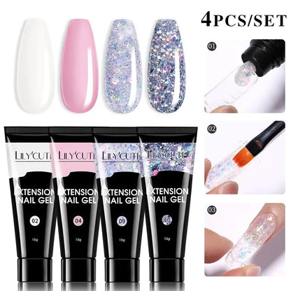 15ml Quick Extension Gel Nail Polish Kit White Nude Pink Acrylic Crystal UV Construction All For Manicure Nail Gel Set - Shop & Buy