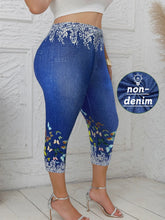 Load image into Gallery viewer, Plus Size Women&#39;s Capri Leggings with Butterfly Pattern Denim-Look Print Comfortable Stretch
