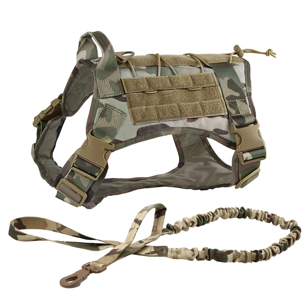 Tactical Dog Harness Leash Collar for Medium Large Dogs Military Pet Vest Adjustable Service Dog Harnesses For Training Walking