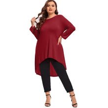 Load image into Gallery viewer, Plus Size Long Sleeve Elegant Spring Autumn Tunic Tops Women Long Hi Low Fit Flare Swing Blouse Large Size
