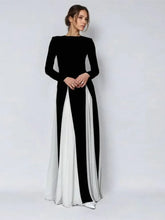 Load image into Gallery viewer, Elegant Black White Patchwork Maxi Dresses Women Fashion O-neck Long Sleeves Slim Dress
