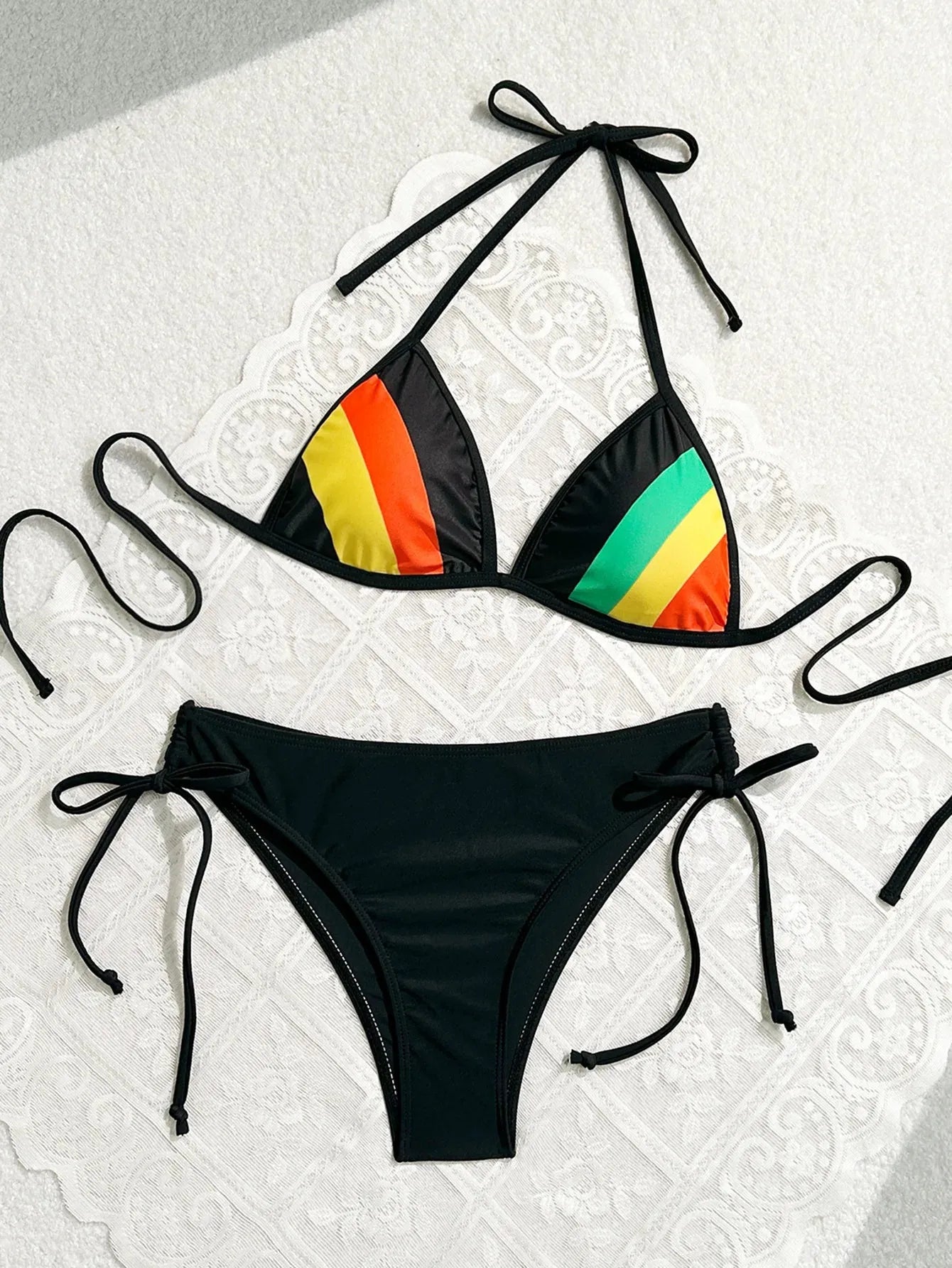 Women's Rainbow Color Bikini Set Sexy Beach Vacation Backless 2 Piece Swimsuit - Shop & Buy