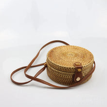 Load image into Gallery viewer, Rattan Woven Women&#39;S Shoulder Bag Round Straw Beach Bags Female Bohemian Handbag Luxury Designer Handmade Crossbody Bag
