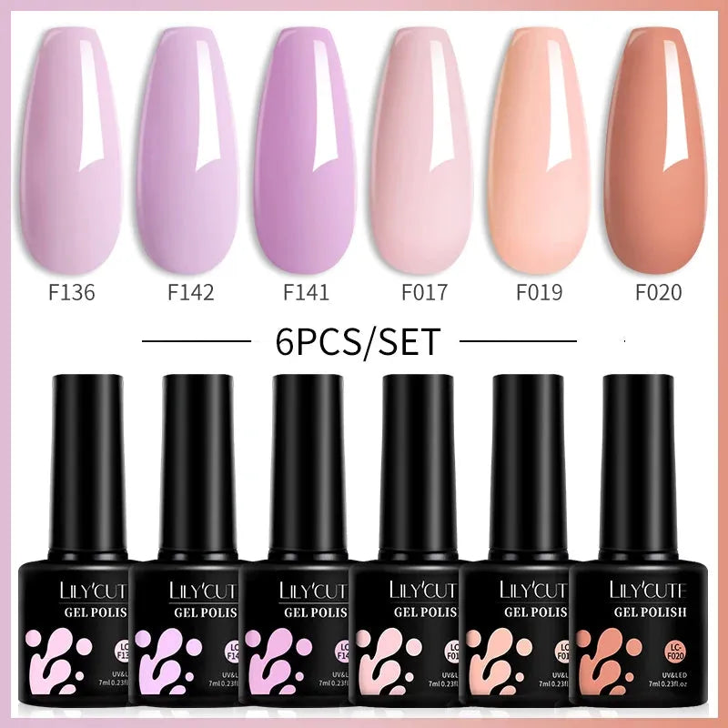 6PCS/SET Color Nail Gel Polish Set Kits Base Top Coat Varnish Soak Off UV Gel LED Semi Permanent All For Manicure - Shop & Buy