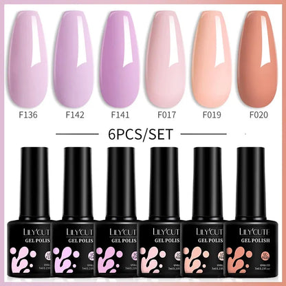 6PCS/SET Color Nail Gel Polish Set Kits Base Top Coat Varnish Soak Off UV Gel LED Semi Permanent All For Manicure - Shop & Buy