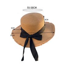 Load image into Gallery viewer, Women Fashion Straw Hat with Bow Ribbon Summer Anti-UV Sunshade Visors Seaside Vacation Beach Cap
