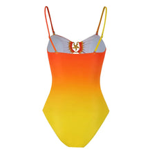 Load image into Gallery viewer, Sexy Orange Gradient One Piece Swimsuit Women Bandeau Metal Ring Linked Hollow Out Backless Bathing Suit
