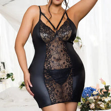 Load image into Gallery viewer, Curve Sexy Lace Leather Lingerie Dress Set Plus Size Hollow Out Nightgown Hip Wrap Pajamas
