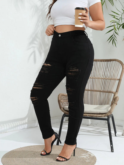 Women s Plus Size Distressed Jeans High Waisted Ripped Denim Pants Stretchy Skinny Leggings for Work or Night Out