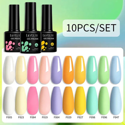 10Pcs/Set Nail Gel Polish Pink Glitter Scheme Popular Spring Colors Semi Permanent Soak Off UV LED Nail Art Gel Kit - Shop & Buy