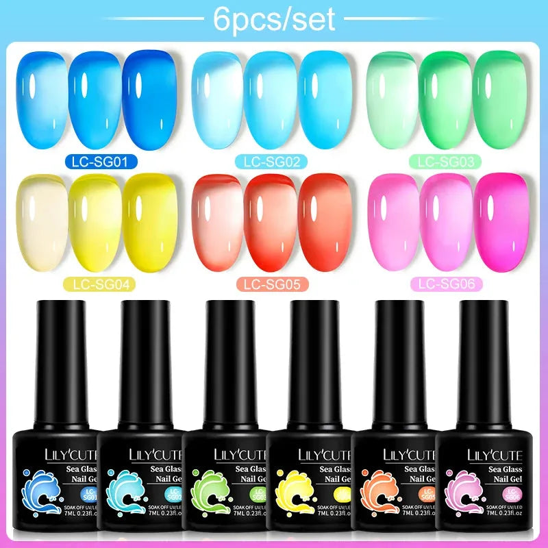 6PCS/SET Color Nail Gel Polish Set Kits Base Top Coat Varnish Soak Off UV Gel LED Semi Permanent All For Manicure - Shop & Buy