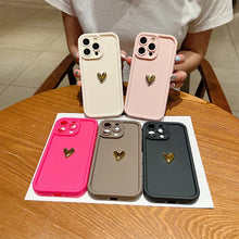 Load image into Gallery viewer, 3D Gold Heart Silicone Soft Phone Case For iPhone 15 14 13 16 Pro Max Plus Shockproof Candy Matte Cover
