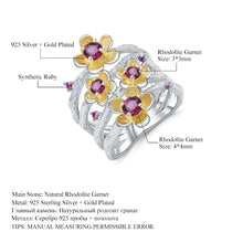 Load image into Gallery viewer, 925 Sterling Silver Handmade Ring 0.96Ct Natural Rhodolite Garnet Plum Blossom Flower Rings for Women Fine Jewelry
