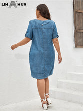 Load image into Gallery viewer, Women&#39;s Plus Size Denim Dress Summer Chic Elegant Dress For Chubby Women&#39;s Woven Cotton Dress
