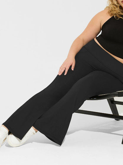 Women Plus Size High Waist Wide Leg Palazzo Pants Solid Color Elastic Waist Flare Trousers Yoga Sweatpants for Spring Fall