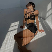 Load image into Gallery viewer, Spring Fashion New Hot Sexy Mesh Straps Gathered Female Erotic Lingerie Three-Piece Set
