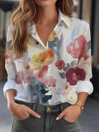 Women's Shirt & Blouses Elegant Flower Shirt 3D Print High Quality Long Sleeve Fashion - Shop & Buy