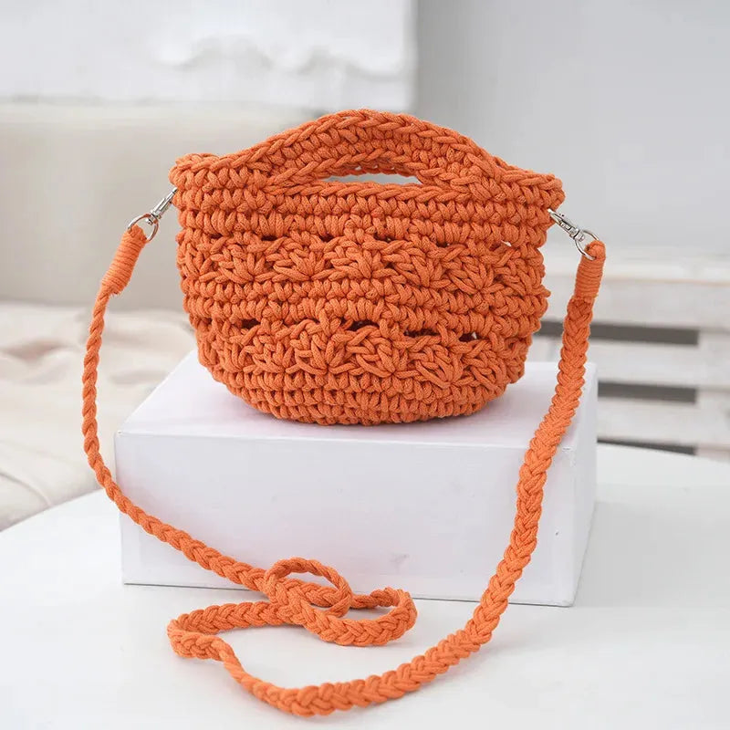 Women's Designer Bag Crochet Cross Shoulder Bag Soft Cotton Fabric Woven Aesthetic Fashion Casual Small Handbags - Shop & Buy