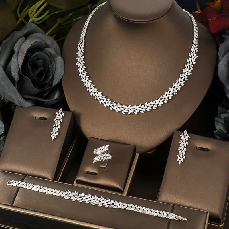 Famous Brand 4pcs Bridal Zirconia Full Jewelry Sets For Women Party Wedding Jewelry Sets