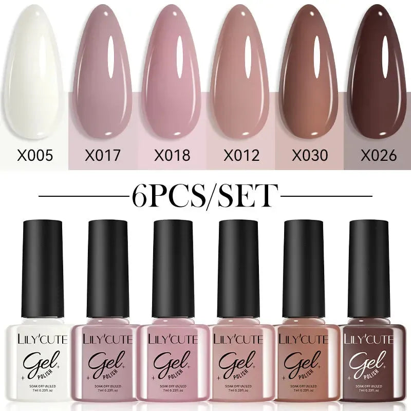 6Pcs/Set Macaron Color Gel Nail Polish Set Kit Spring 6 Colors UV LED Nail Art Gel Vernis Semi Permanent Base Top Coat - Shop & Buy